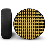 Black And Gold Harlequin Pattern Print Leather Spare Tire Cover