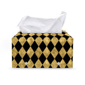 Black And Gold Harlequin Pattern Print Leather Tissue Box Cover