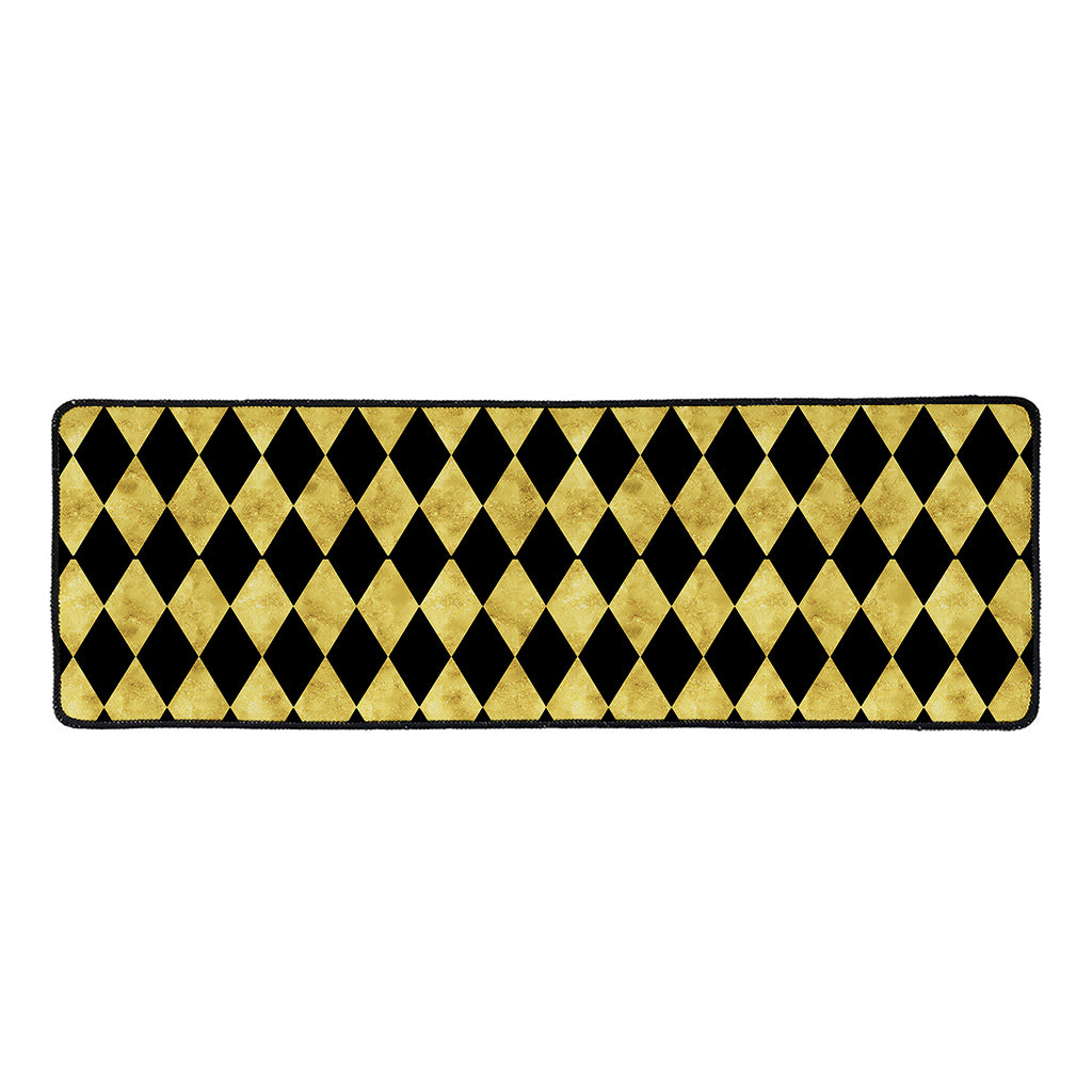 Black And Gold Harlequin Pattern Print Long Kitchen Mat
