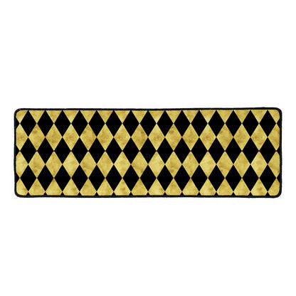 Black And Gold Harlequin Pattern Print Long Kitchen Mat