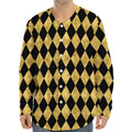 Black And Gold Harlequin Pattern Print Long Sleeve Baseball Jersey
