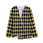 Black And Gold Harlequin Pattern Print Long Sleeve Short Coat
