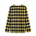 Black And Gold Harlequin Pattern Print Long Sleeve Short Coat