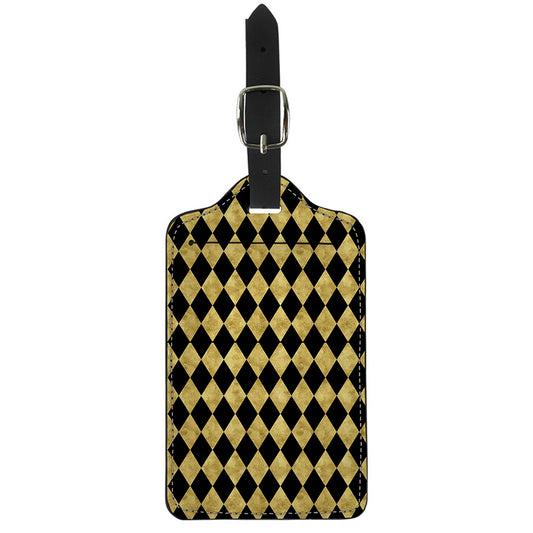 Black And Gold Harlequin Pattern Print Luggage Tag