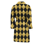 Black And Gold Harlequin Pattern Print Men's Bathrobe