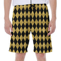 Black And Gold Harlequin Pattern Print Men's Beach Shorts