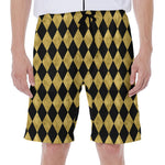 Black And Gold Harlequin Pattern Print Men's Beach Shorts