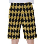 Black And Gold Harlequin Pattern Print Men's Beach Shorts