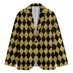 Black And Gold Harlequin Pattern Print Men's Blazer