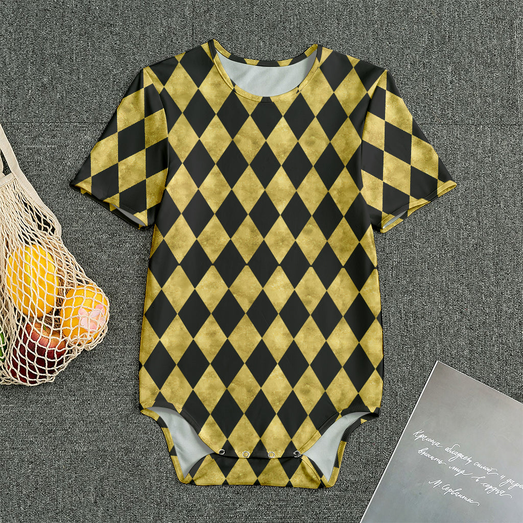 Black And Gold Harlequin Pattern Print Men's Bodysuit