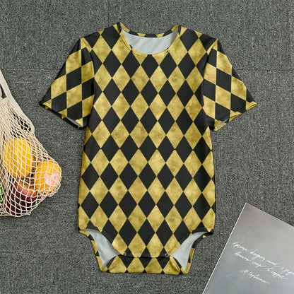 Black And Gold Harlequin Pattern Print Men's Bodysuit