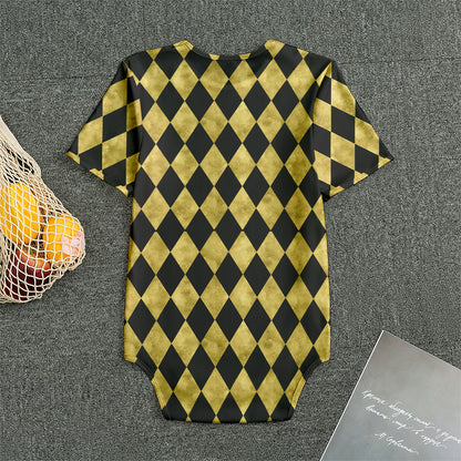 Black And Gold Harlequin Pattern Print Men's Bodysuit