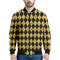 Black And Gold Harlequin Pattern Print Men's Bomber Jacket