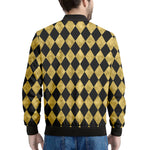 Black And Gold Harlequin Pattern Print Men's Bomber Jacket