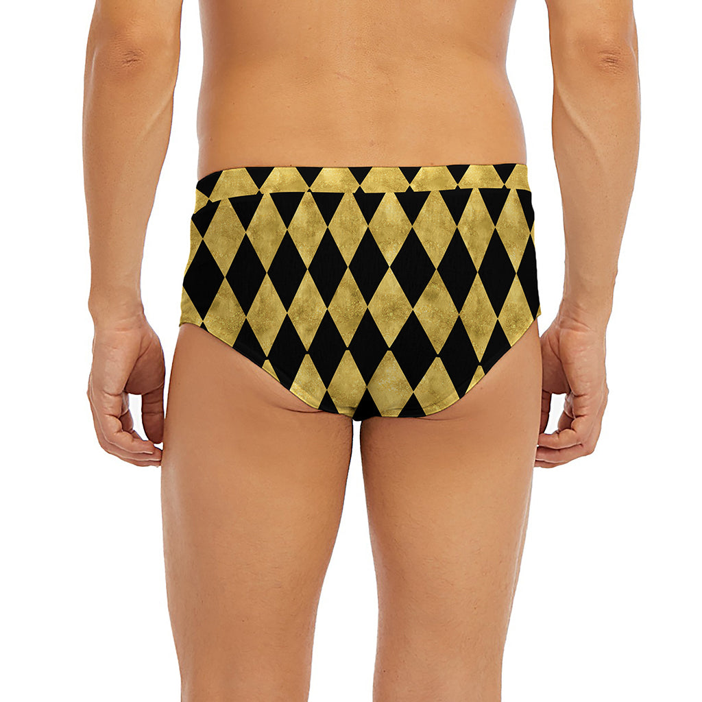Black And Gold Harlequin Pattern Print Men's Briefs