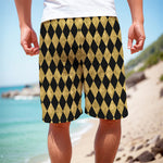 Black And Gold Harlequin Pattern Print Men's Cargo Shorts