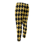 Black And Gold Harlequin Pattern Print Men's Compression Pants