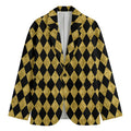Black And Gold Harlequin Pattern Print Men's Cotton Blazer