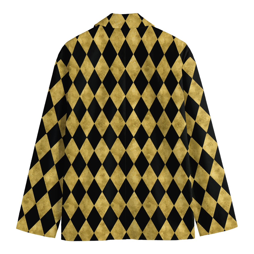 Black And Gold Harlequin Pattern Print Men's Cotton Blazer
