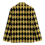 Black And Gold Harlequin Pattern Print Men's Cotton Blazer
