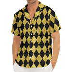 Black And Gold Harlequin Pattern Print Men's Deep V-Neck Shirt