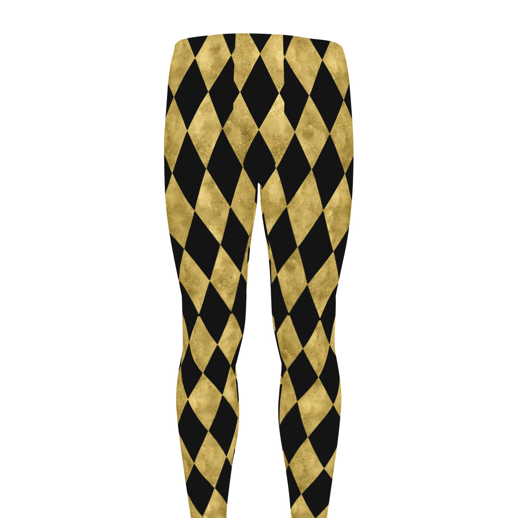 Black And Gold Harlequin Pattern Print Men's leggings