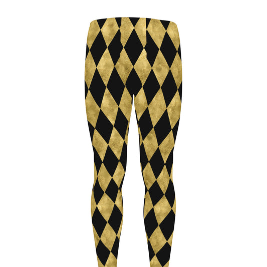 Black And Gold Harlequin Pattern Print Men's leggings
