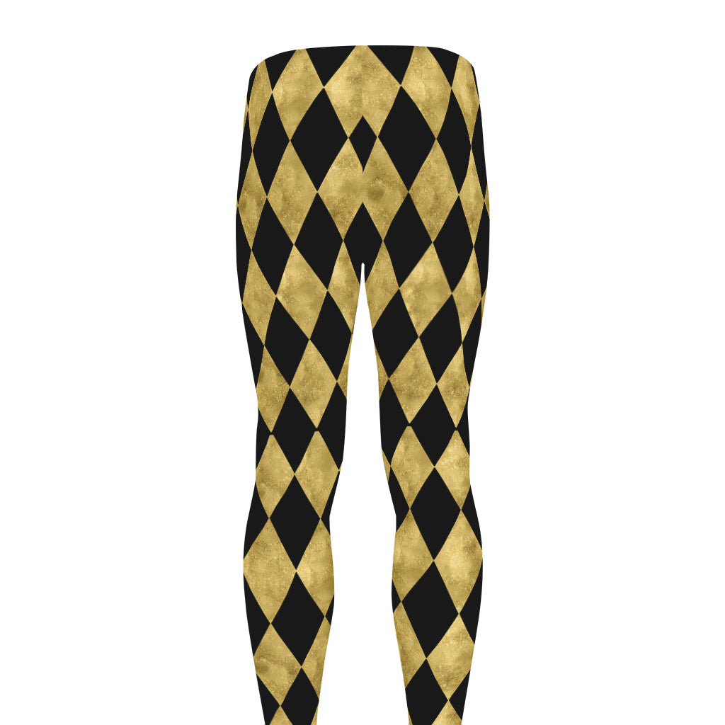 Black And Gold Harlequin Pattern Print Men's leggings