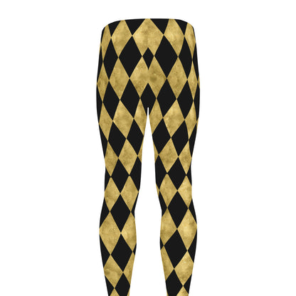 Black And Gold Harlequin Pattern Print Men's leggings