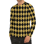 Black And Gold Harlequin Pattern Print Men's Long Sleeve Rash Guard