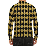 Black And Gold Harlequin Pattern Print Men's Long Sleeve Rash Guard
