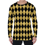 Black And Gold Harlequin Pattern Print Men's Long Sleeve T-Shirt