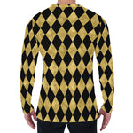 Black And Gold Harlequin Pattern Print Men's Long Sleeve T-Shirt