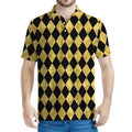 Black And Gold Harlequin Pattern Print Men's Polo Shirt