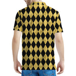 Black And Gold Harlequin Pattern Print Men's Polo Shirt