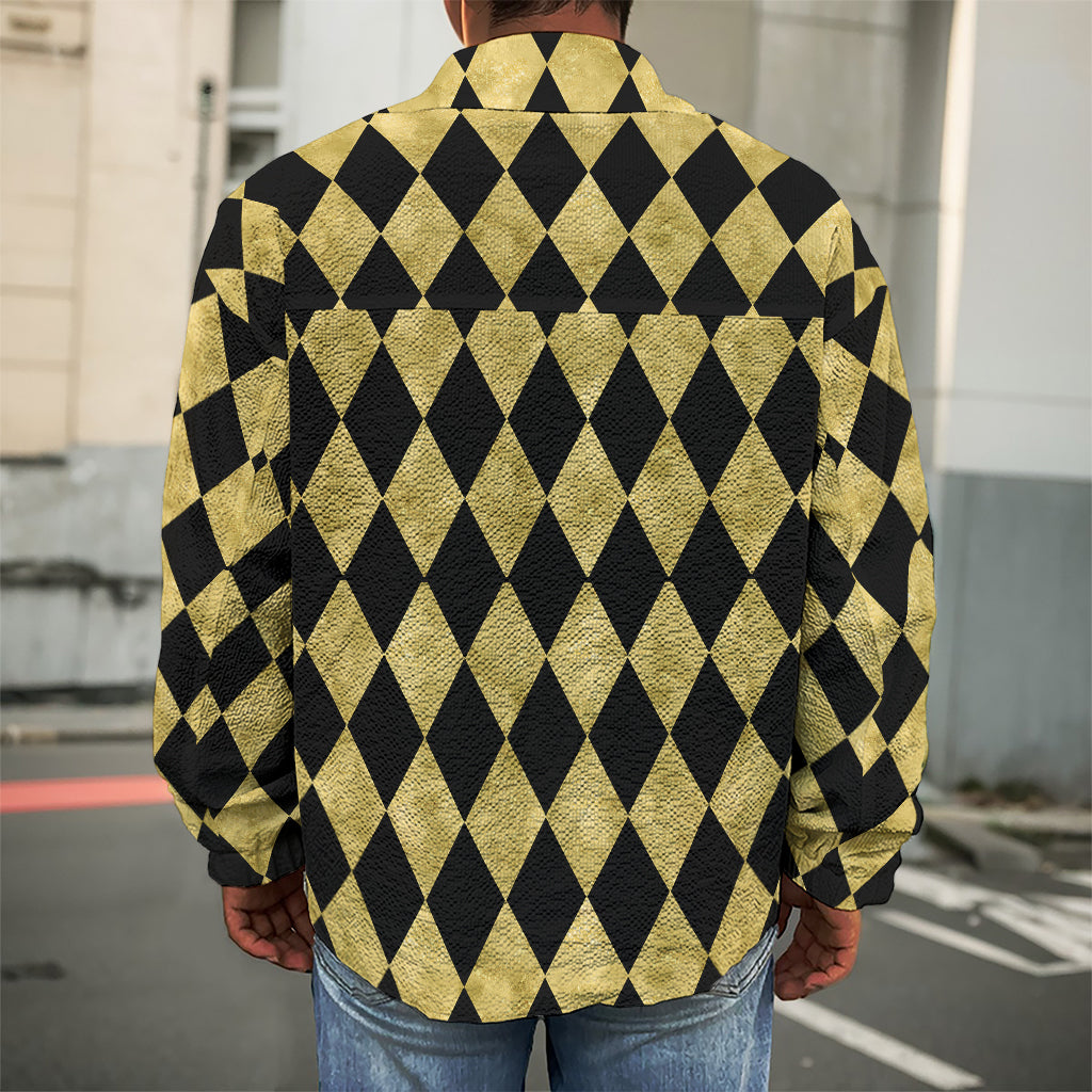 Black And Gold Harlequin Pattern Print Men's Shirt Jacket