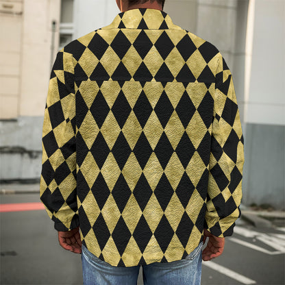 Black And Gold Harlequin Pattern Print Men's Shirt Jacket