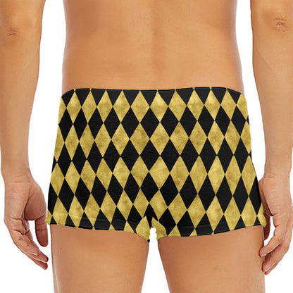 Black And Gold Harlequin Pattern Print Men's Short Boxer Briefs