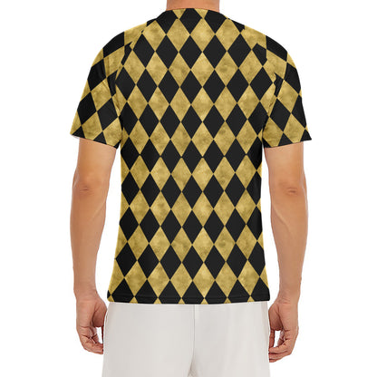 Black And Gold Harlequin Pattern Print Men's Short Sleeve Rash Guard