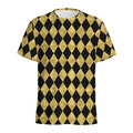 Black And Gold Harlequin Pattern Print Men's Athletic T-Shirt