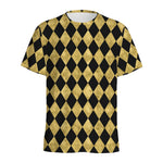 Black And Gold Harlequin Pattern Print Men's Sports T-Shirt
