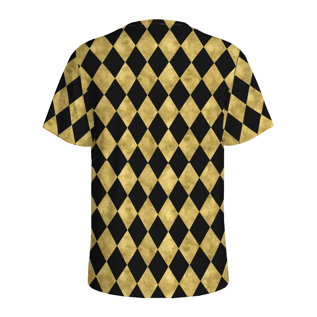 Black And Gold Harlequin Pattern Print Men's Sports T-Shirt