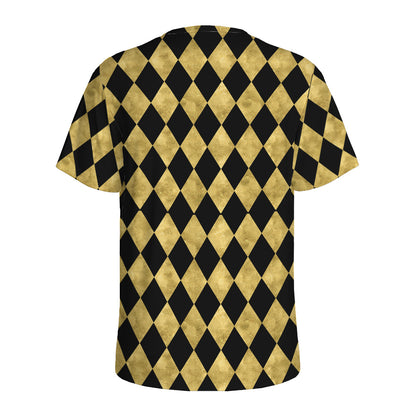 Black And Gold Harlequin Pattern Print Men's Sports T-Shirt