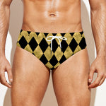 Black And Gold Harlequin Pattern Print Men's Swim Briefs