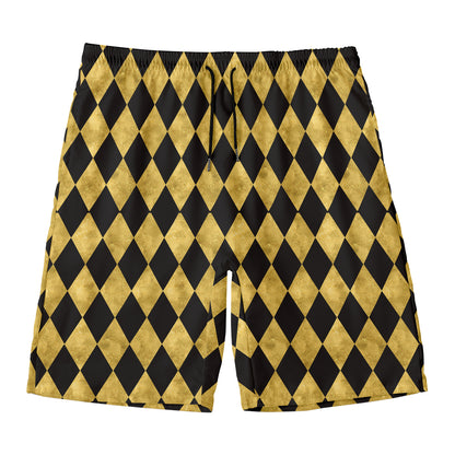 Black And Gold Harlequin Pattern Print Men's Swim Trunks