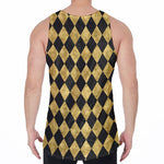 Black And Gold Harlequin Pattern Print Men's Velvet Tank Top