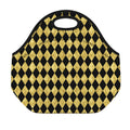 Black And Gold Harlequin Pattern Print Neoprene Lunch Bag