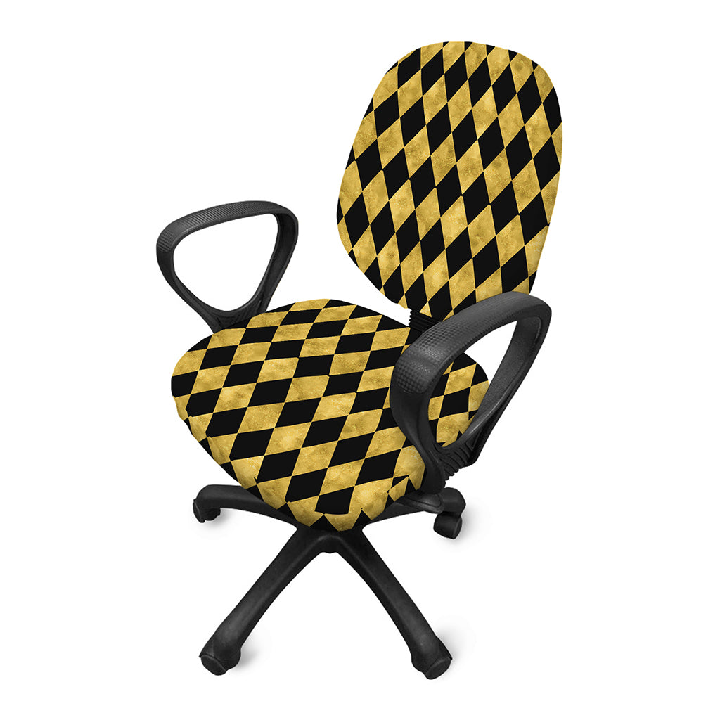 Black And Gold Harlequin Pattern Print Office Chair Cover