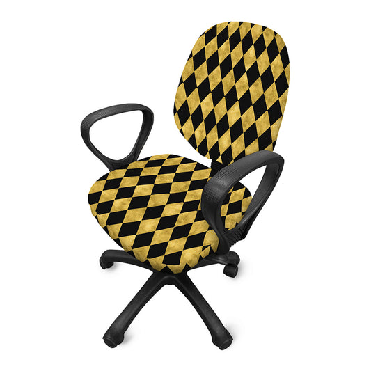 Black And Gold Harlequin Pattern Print Office Chair Cover