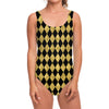 Black And Gold Harlequin Pattern Print One Piece Swimsuit